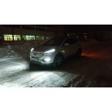 Установка светодиодных ламп CarProfi CP-X5 H11 (H8) CSP на автомобиль Hyundai Santa Fe в ПТФ.
